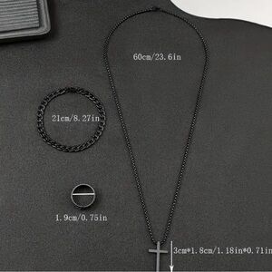Men's Black Cross Necklace Set